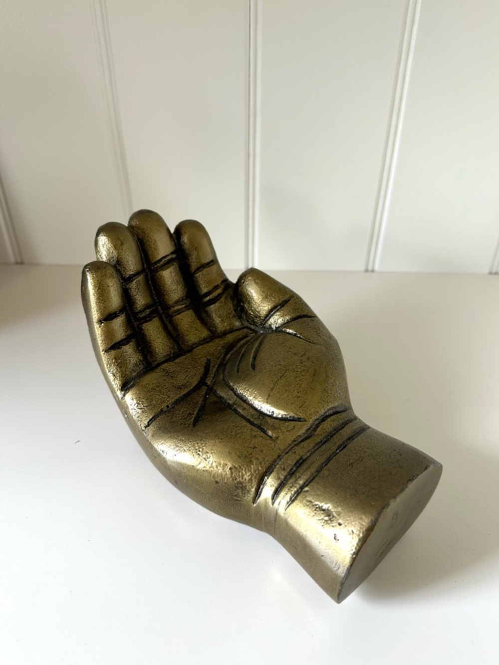 Vintage Brass Large Hand Figurine Dish Stand Bowl Decor Statue Office Curio